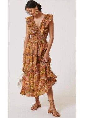 Love The Label Topanga Ruffled V Neck Dress, Size M